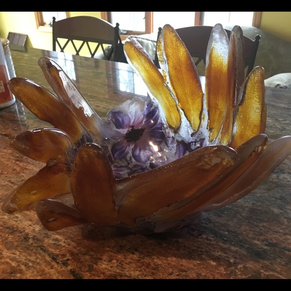 Blown glass fingertip floral signed Bowl - Picture 8 of 8